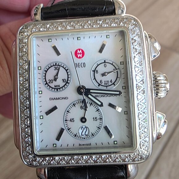 FREE@! Michele Chronograph  Diamond Women's  Alligator Leather Strap Watch - Picture 1 of 9